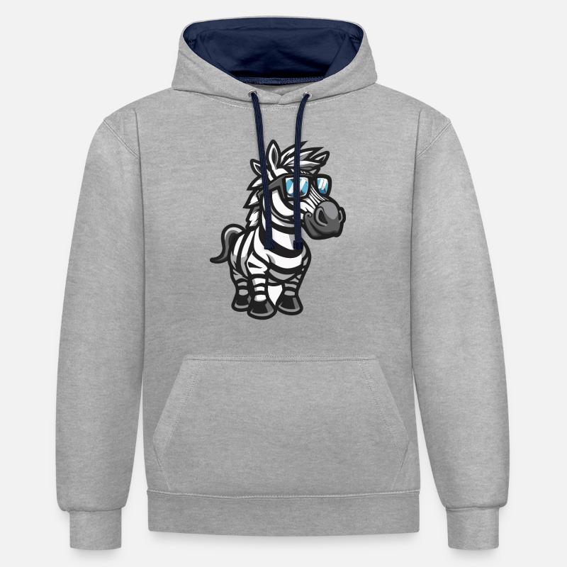 Bande dessinée zèbre Cool - Sweat à capuche contrasté - gris chiné/bleu marine