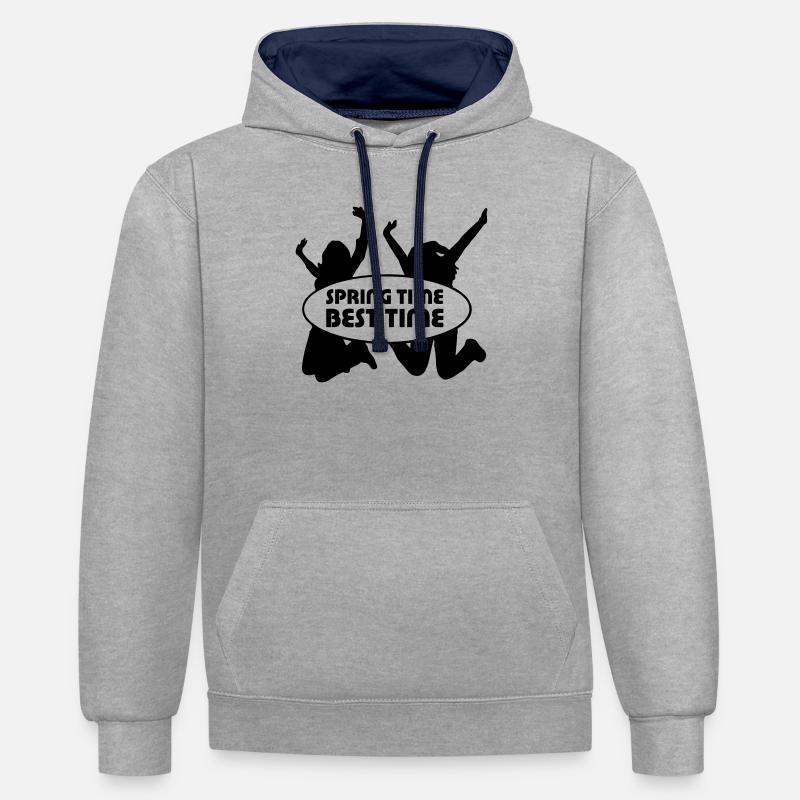 Spring Time Frühling Fun Freunde Geschenk - Kontrast-Hoodie - Grau meliert/Navy