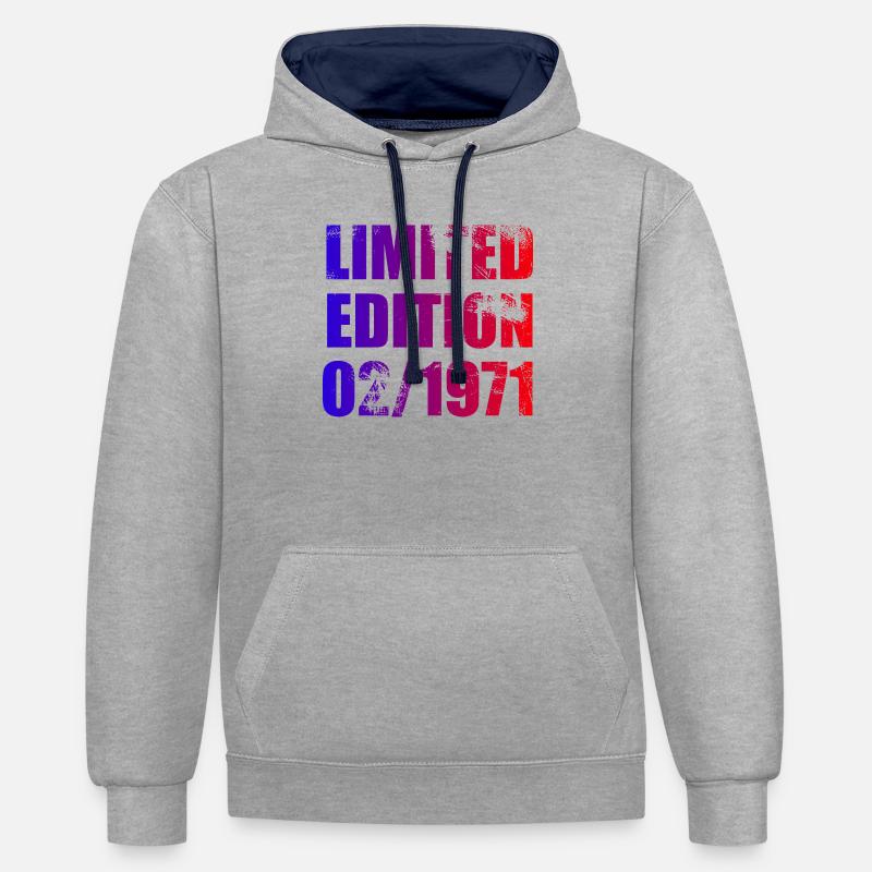 55e anniversaire édition limitée 02/1971 - Sweat à capuche contrasté - gris chiné/bleu marine