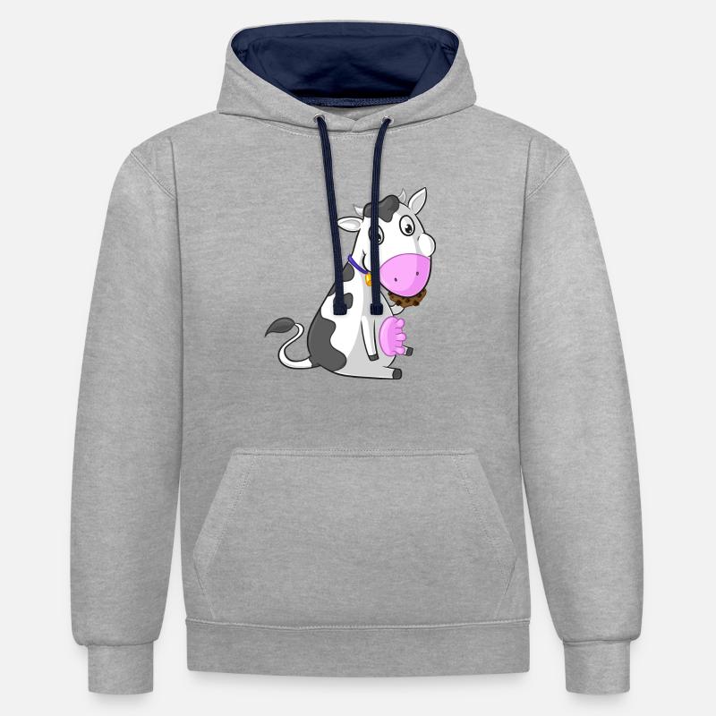 Comic-grignotant vache - Sweat à capuche contrasté - gris chiné/bleu marine