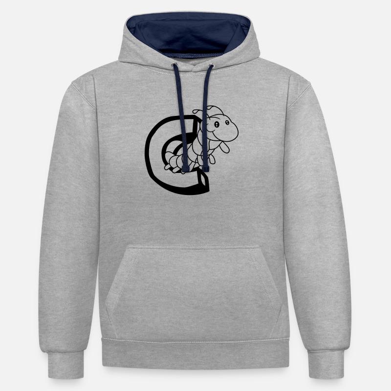 chenille chenille insecte mille-pattes lettre C le - Sweat à capuche contrasté - gris chiné/bleu marine