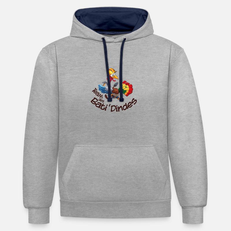 logo team des bati dindes - Sweat à capuche contrasté - gris chiné/bleu marine