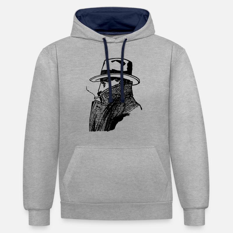 conception mafia - Sweat à capuche contrasté - gris chiné/bleu marine