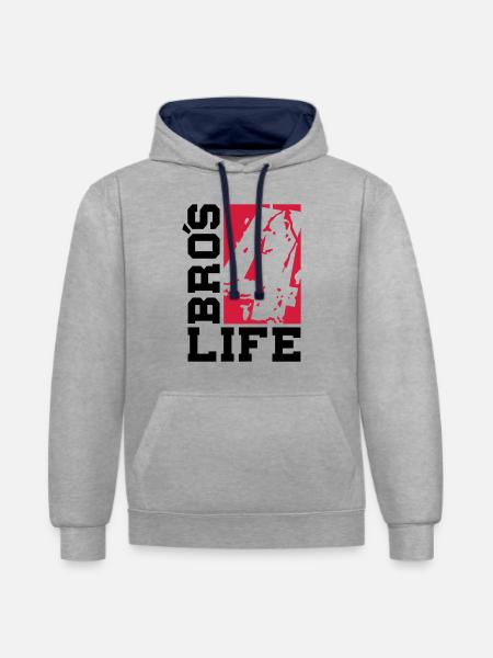 bros_4_life_cv2 - Kontrast-Hoodie - Grau meliert/Navy