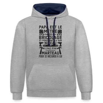 Papa le maître du bricolage 2 - Sweat à capuche contrasté - gris chiné/bleu marine - Devant - Liana (172cm) & Jaron (178cm)
