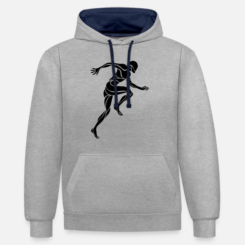 Tribal Runner Läufer Geschenkidee - Kontrast-Hoodie - Grau meliert/Navy