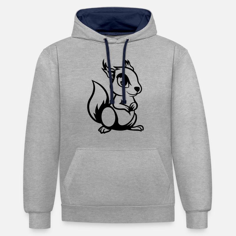 Bande dessinée écureuil - Sweat à capuche contrasté - gris chiné/bleu marine