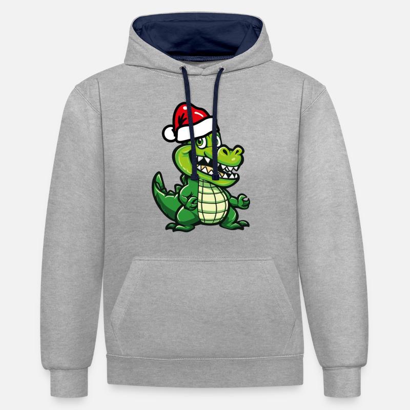 Noël crocodile - Sweat à capuche contrasté - gris chiné/bleu marine