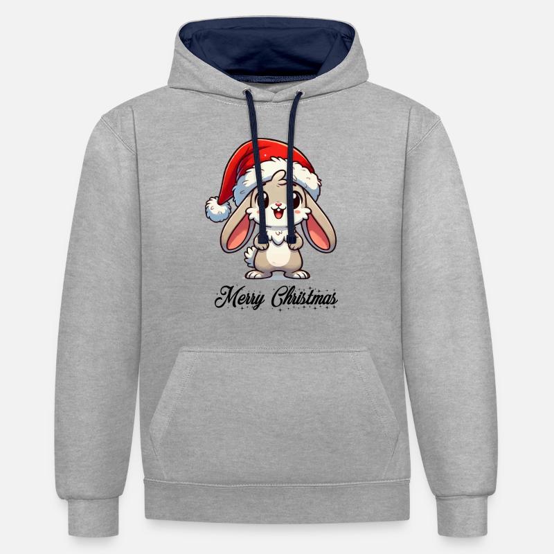 Lapin Joyeux Noël - Sweat à capuche contrasté - gris chiné/bleu marine