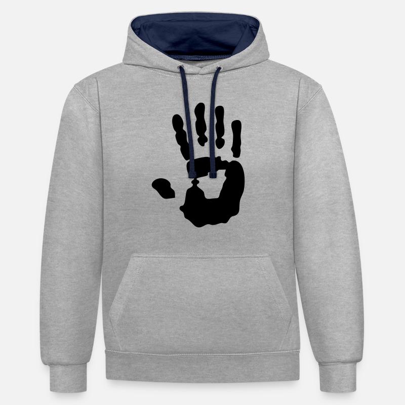 empreinte de main - Sweat à capuche contrasté - gris chiné/bleu marine