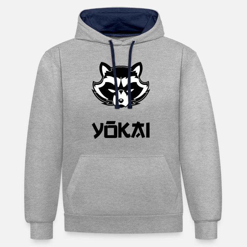 yokai blak - Sweat à capuche contrasté - gris chiné/bleu marine