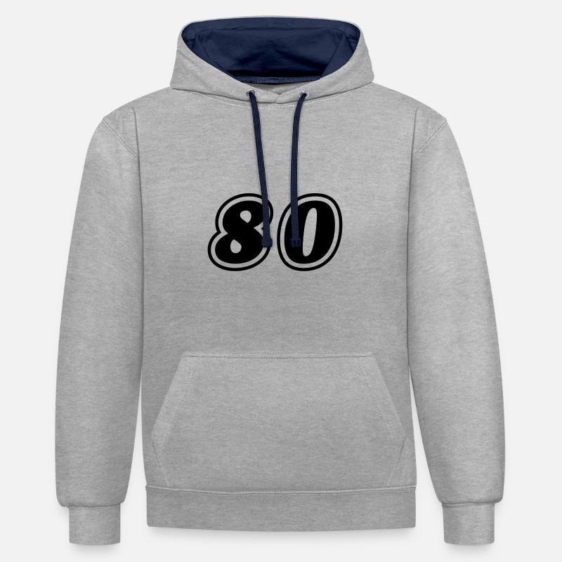 Symbole de nombre 80 - Sweat à capuche contrasté - gris chiné/bleu marine