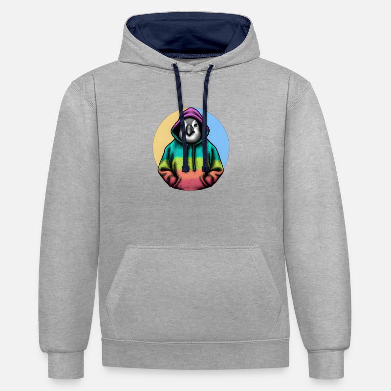 Pingouin classique avec pull - Sweat à capuche contrasté - gris chiné/bleu marine