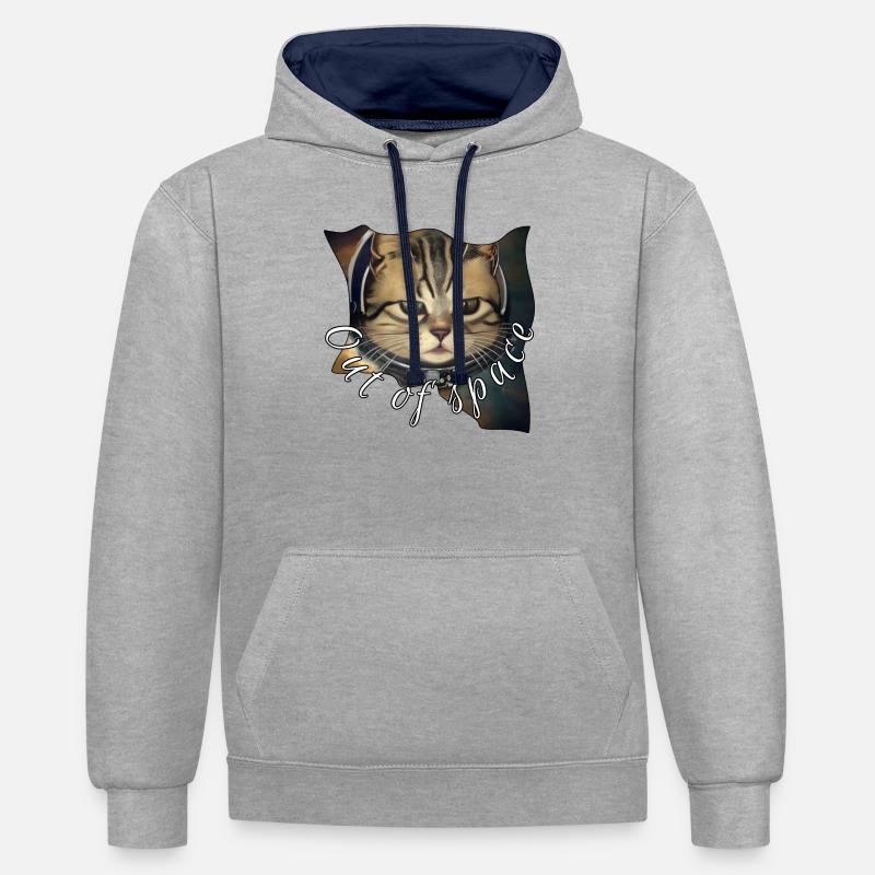 Chat de l’espace - Sweat à capuche contrasté - gris chiné/bleu marine