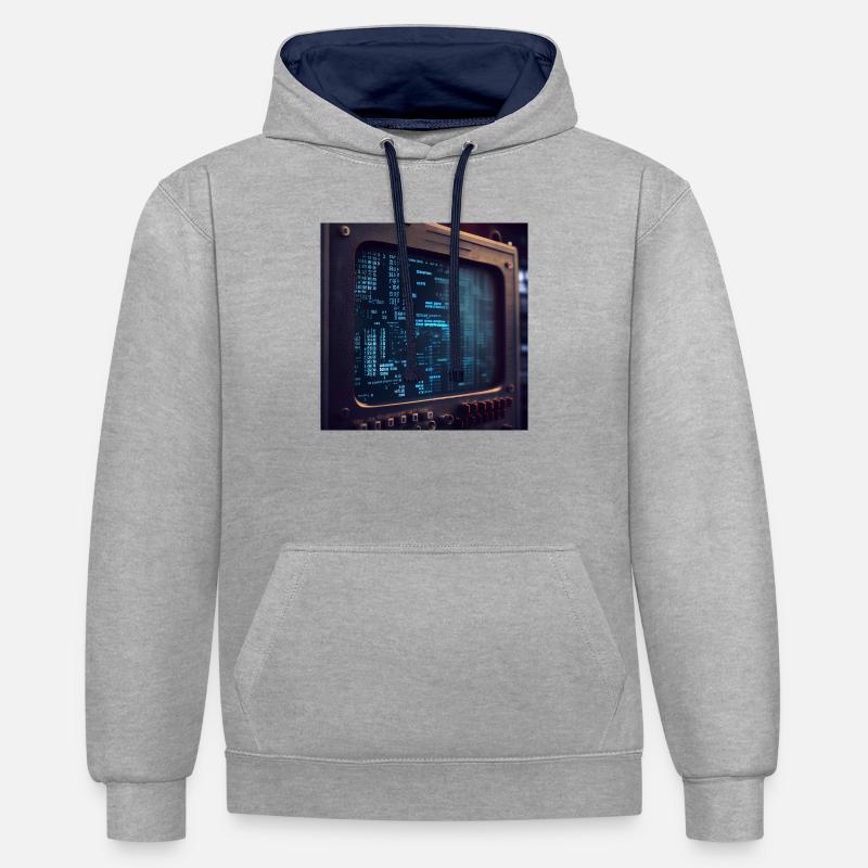 Code auf einem PC-Bildschirm - Kontrast-Hoodie - Grau meliert/Navy