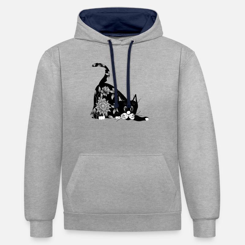 Chat - Sweat à capuche contrasté - gris chiné/bleu marine