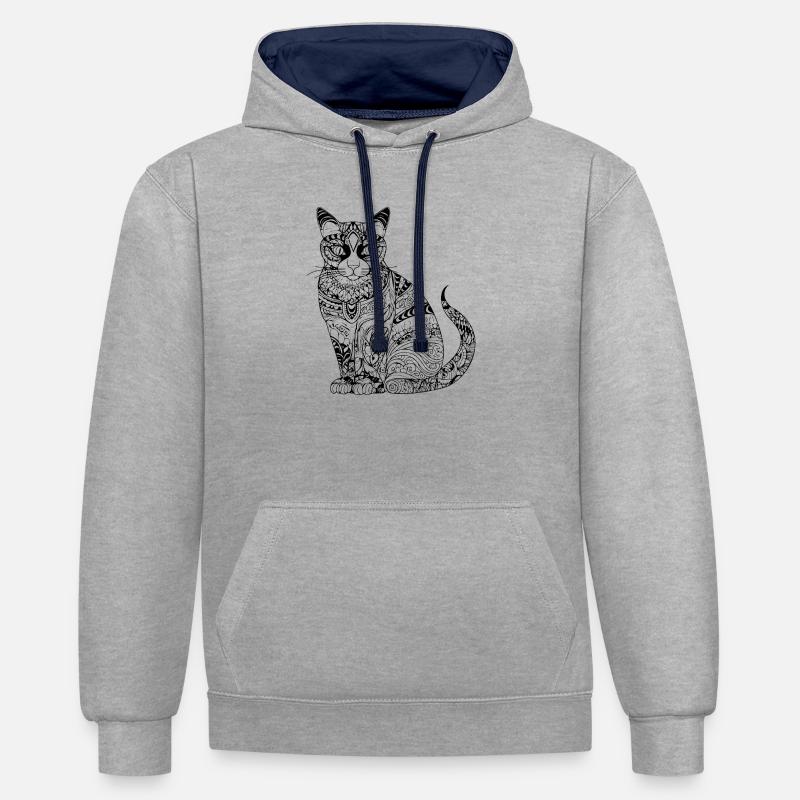 Chat chaton chaton dame - Sweat à capuche contrasté - gris chiné/bleu marine