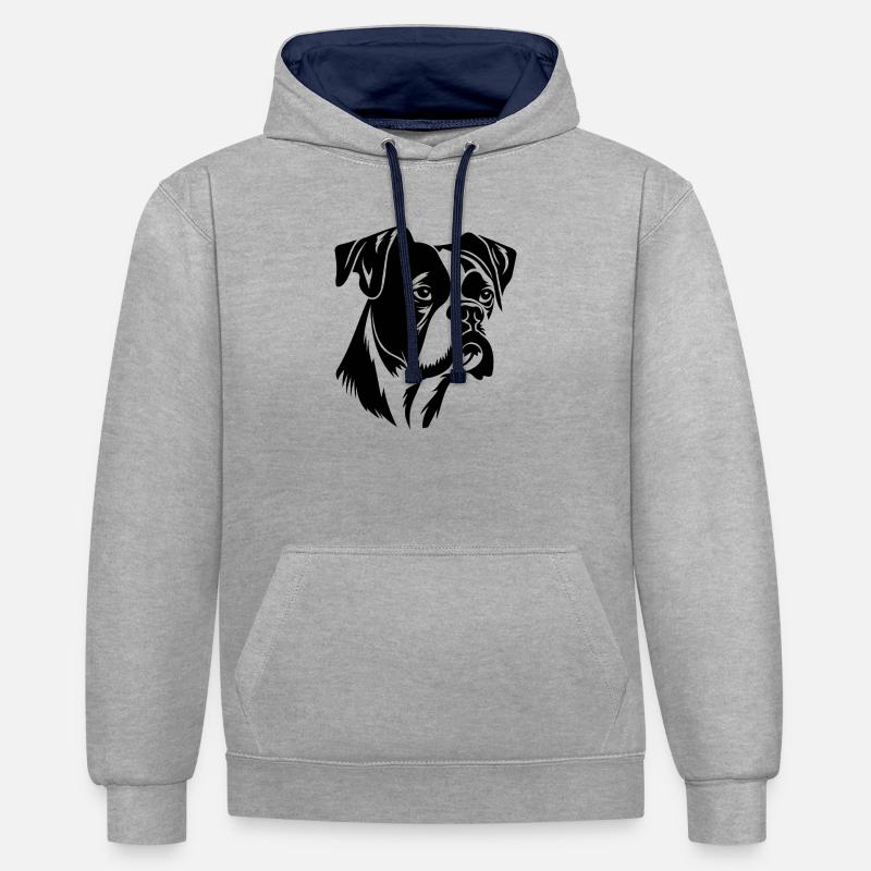 Races de chiens boxers - Sweat à capuche contrasté - gris chiné/bleu marine