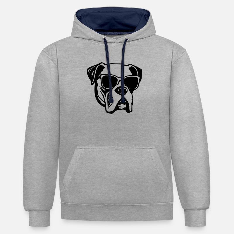 Races de chiens boxers - Sweat à capuche contrasté - gris chiné/bleu marine