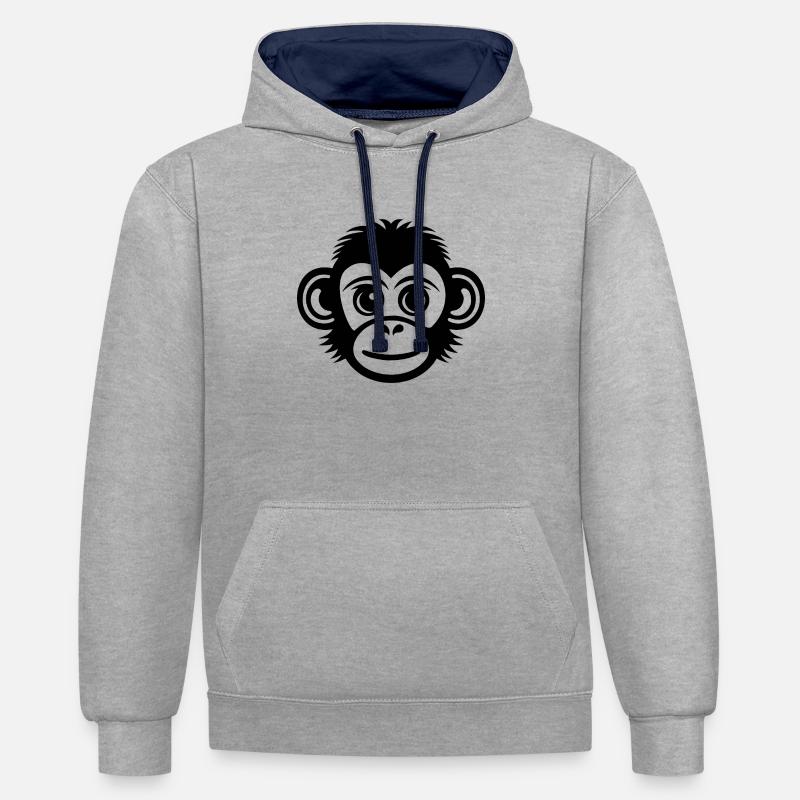 Monkey Monkey Monkey Face Jungle - Contrast hoodie - heather grey/navy