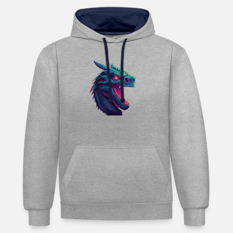 Dragonwave Ein Synthwave-Drachenabenteuer - Kontrast-Hoodie - Grau meliert/Navy