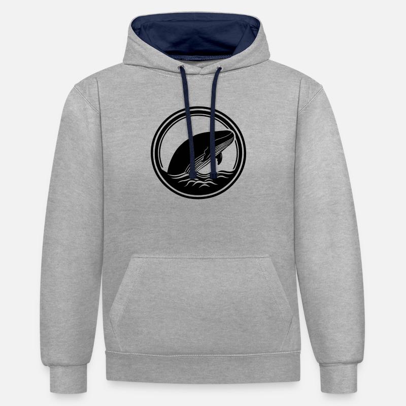 Baleine Poisson de mer - Sweat à capuche contrasté - gris chiné/bleu marine