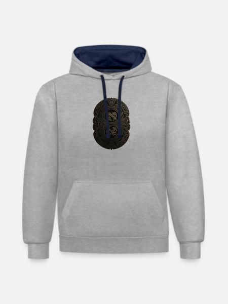 Maya Schwarz-Gold-Monogramm - Kontrast-Hoodie - Grau meliert/Navy