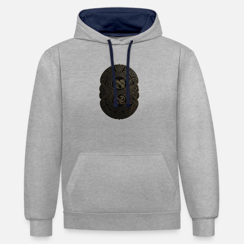 Maya Schwarz-Gold-Monogramm - Kontrast-Hoodie - Grau meliert/Navy