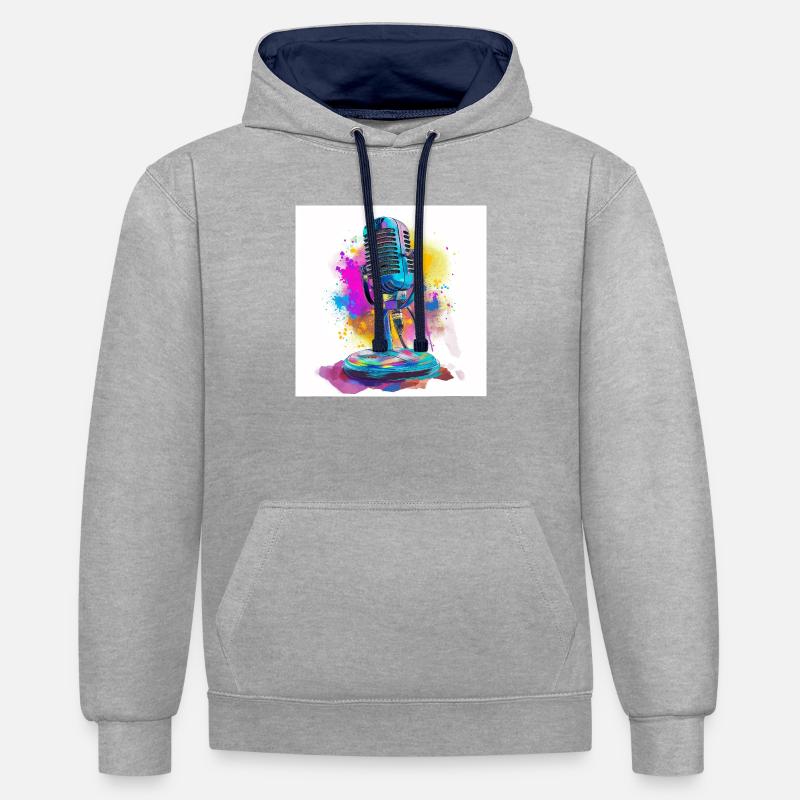Microphone de jeu - Sweat à capuche contrasté - gris chiné/bleu marine
