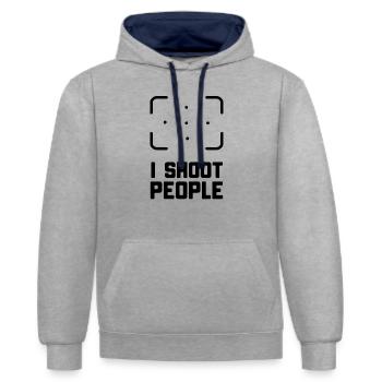 PHOTOGRAPHE - Sweat à capuche contrasté - gris chiné/bleu marine - Devant - Liana (172cm) & Jaron (178cm)