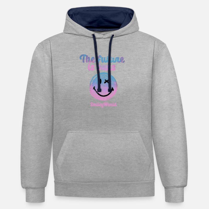 smiley,swfa21,graffiti,malerei,comic,the future is - Kontrast-Hoodie - Grau meliert/Navy