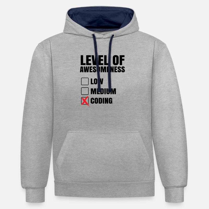 Level Of Awesomeness Low Medium Coding Programming - Kontrast-Hoodie - Grau meliert/Navy