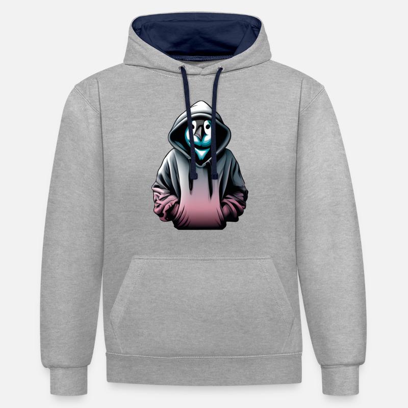 Pingouin hacker avec pull - Sweat à capuche contrasté - gris chiné/bleu marine
