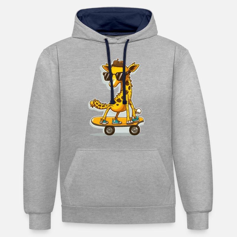 Girafe de skateboard - Sweat à capuche contrasté - gris chiné/bleu marine