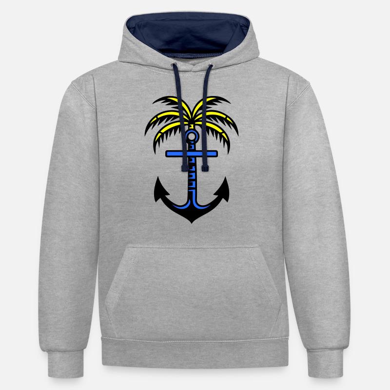 Icône d’ancre de palmier - Sweat à capuche contrasté - gris chiné/bleu marine
