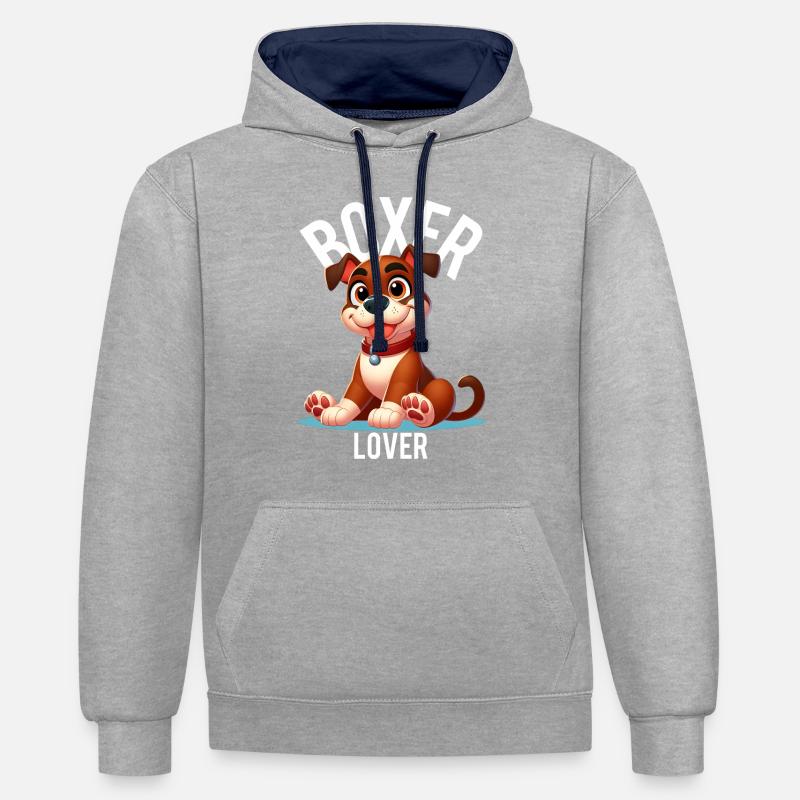 boxer lover - Sweat à capuche contrasté - gris chiné/bleu marine