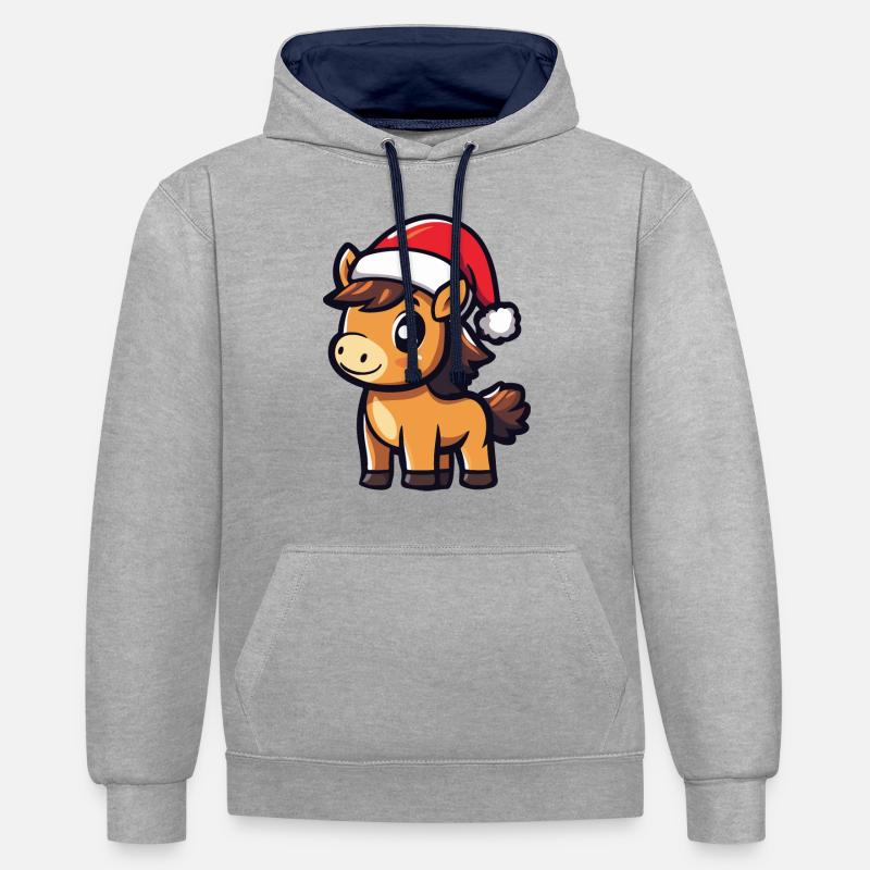 Cheval Noël - Sweat à capuche contrasté - gris chiné/bleu marine