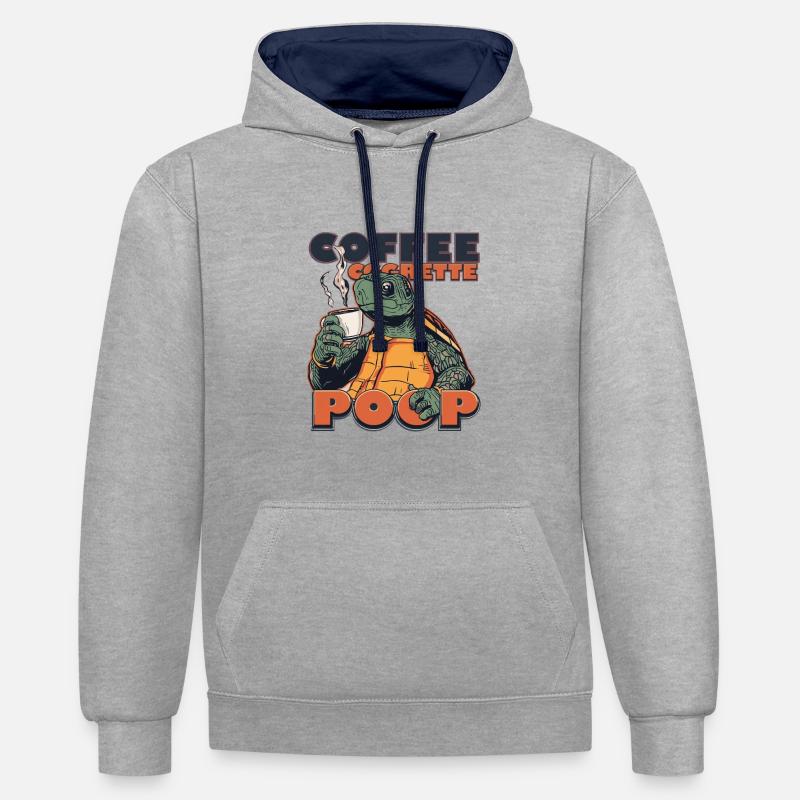 Lizard Schildkröte Kaffee Kippe Gaffel Zigarette - Kontrast-Hoodie - Grau meliert/Navy