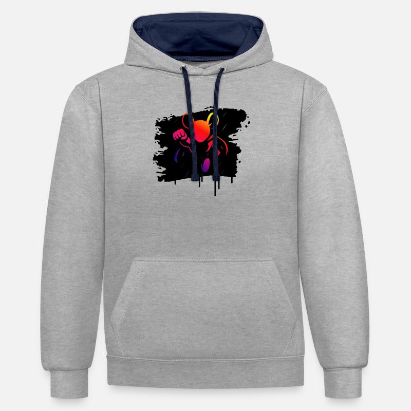 Superhéros Souris Néon Héros Gradient Cartoon - Sweat à capuche contrasté - gris chiné/bleu marine