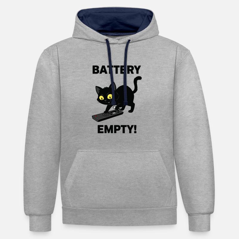 Battery Empty Chat Télécommande Humour - Sweat à capuche contrasté - gris chiné/bleu marine