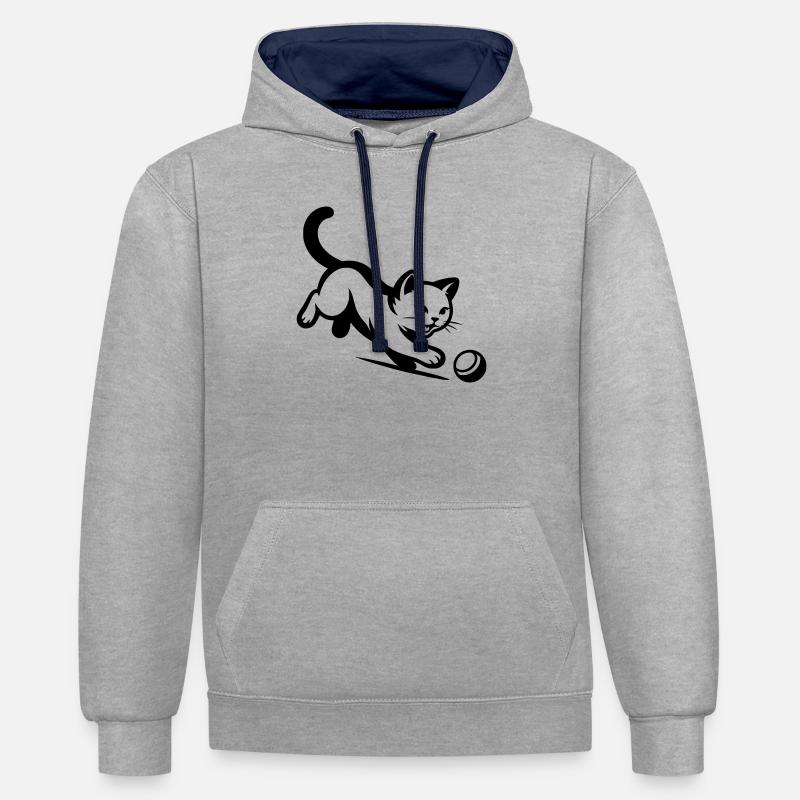 Chat - Sweat à capuche contrasté - gris chiné/bleu marine