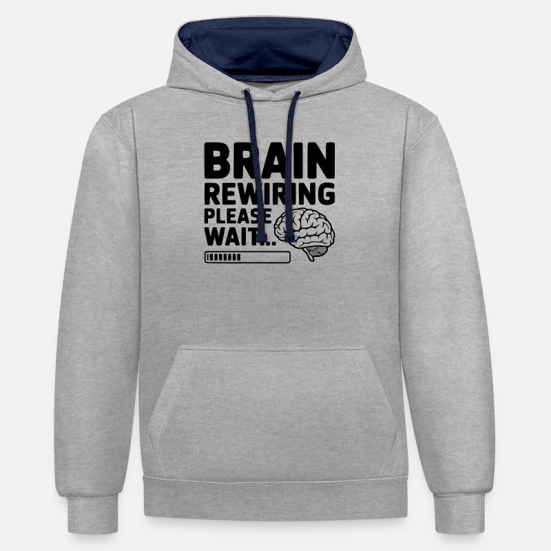 Reprogrammation du cerveau, veuillez patienter... - Sweat à capuche contrasté - gris chiné/bleu marine