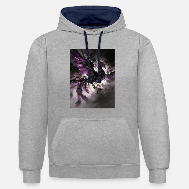 Le Phénix Noir : Renaissance des Ténèbres - Sweat à capuche contrasté - gris chiné/bleu marine