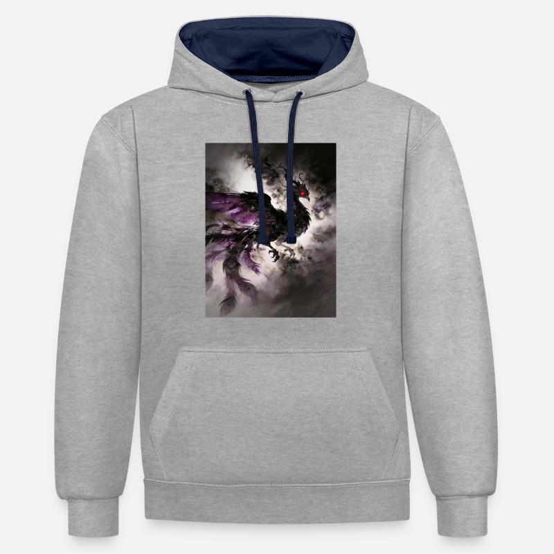 Le Crépuscule du Phénix Noir : Éclipse - Sweat à capuche contrasté - gris chiné/bleu marine