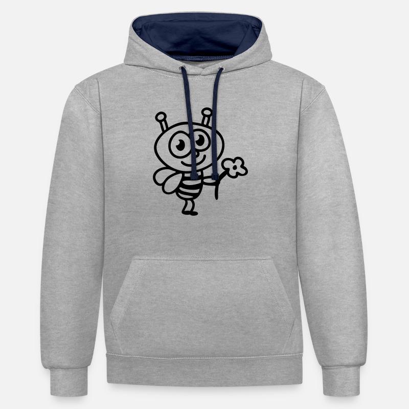 Bee + Fleur - Line - Sweat à capuche contrasté - gris chiné/bleu marine