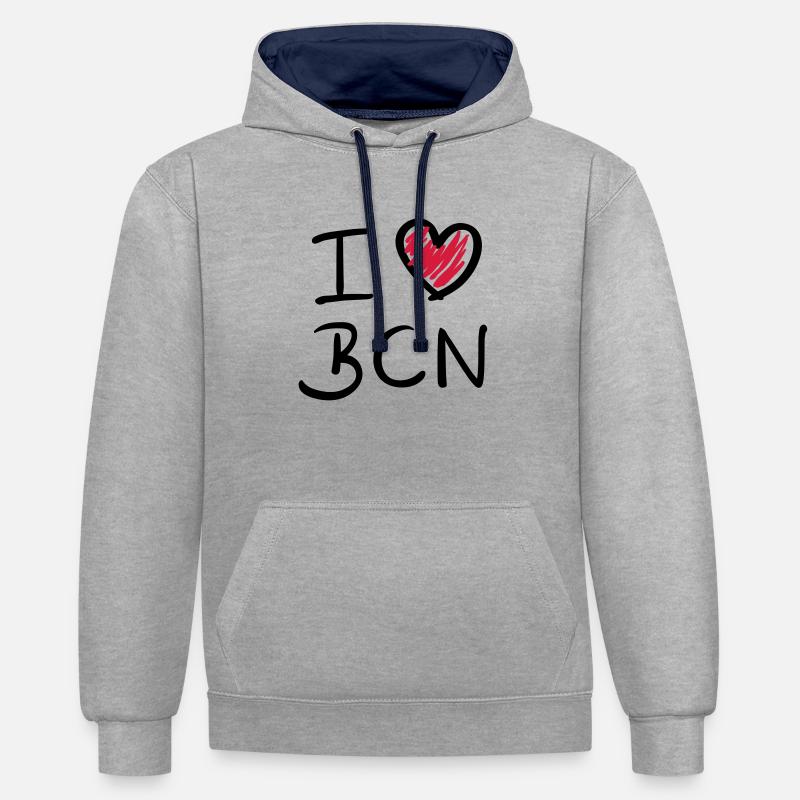 j'aime BCN - Barcelone - Sweat à capuche contrasté - gris chiné/bleu marine