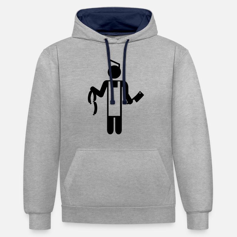 Boucher - Sweat à capuche contrasté - gris chiné/bleu marine