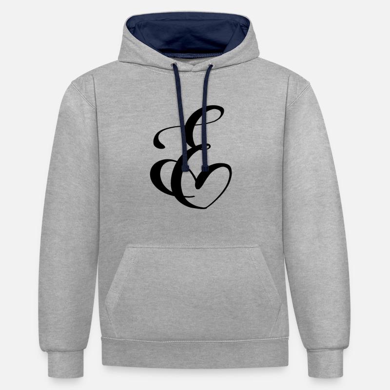 Cœur E - Sweat à capuche contrasté - gris chiné/bleu marine