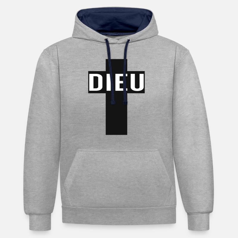 Dieu croix chretienne - Sweat à capuche contrasté - gris chiné/bleu marine