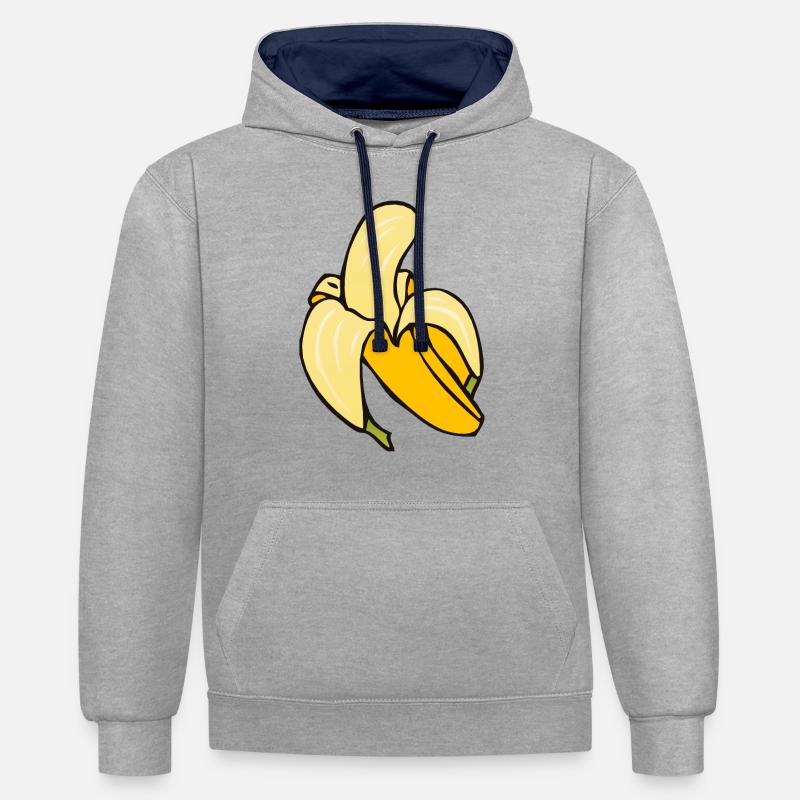 banane 5 A - Sweat à capuche contrasté - gris chiné/bleu marine